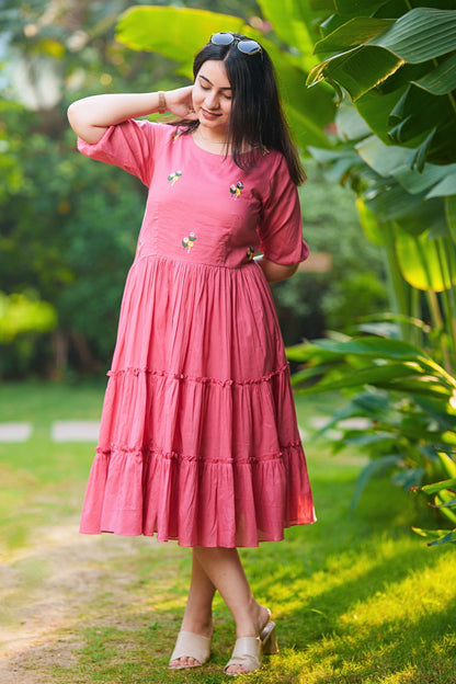 Pretty Pink Tiered Mulmul Dress