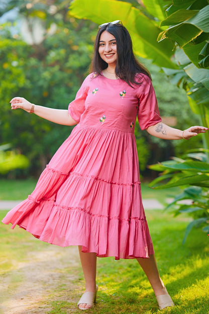 Pretty Pink Tiered Mulmul Dress