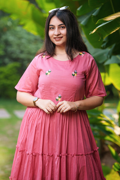 Pretty Pink Tiered Mulmul Dress
