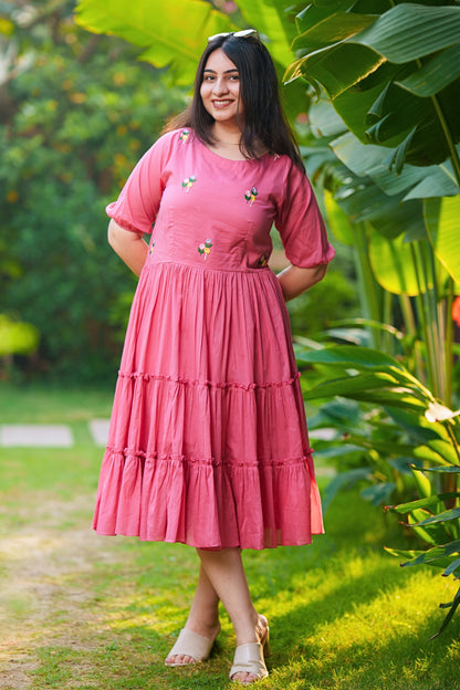 Pretty Pink Tiered Mulmul Dress