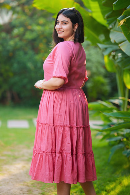 Pretty Pink Tiered Mulmul Dress