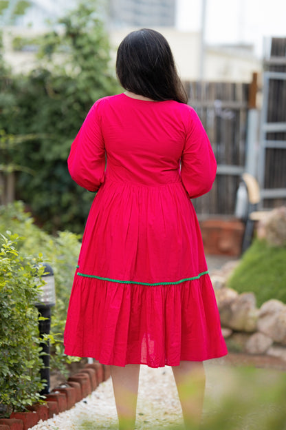 Queen Pink Mulmul Floral Dress