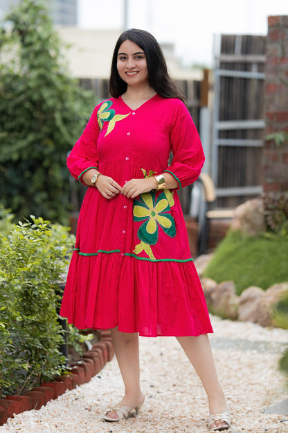 Queen Pink Mulmul Floral Dress