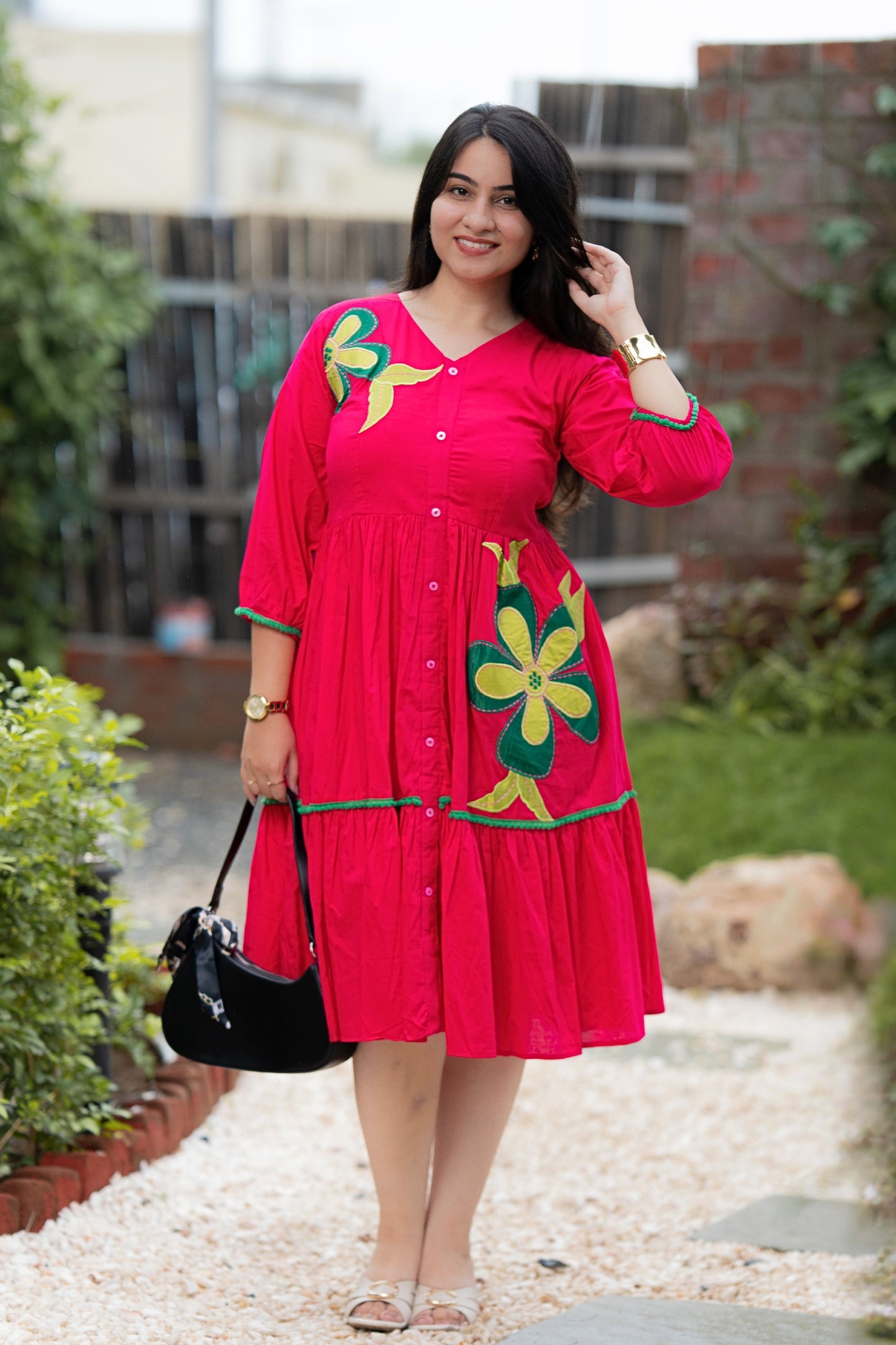 Queen Pink Mulmul Floral Dress