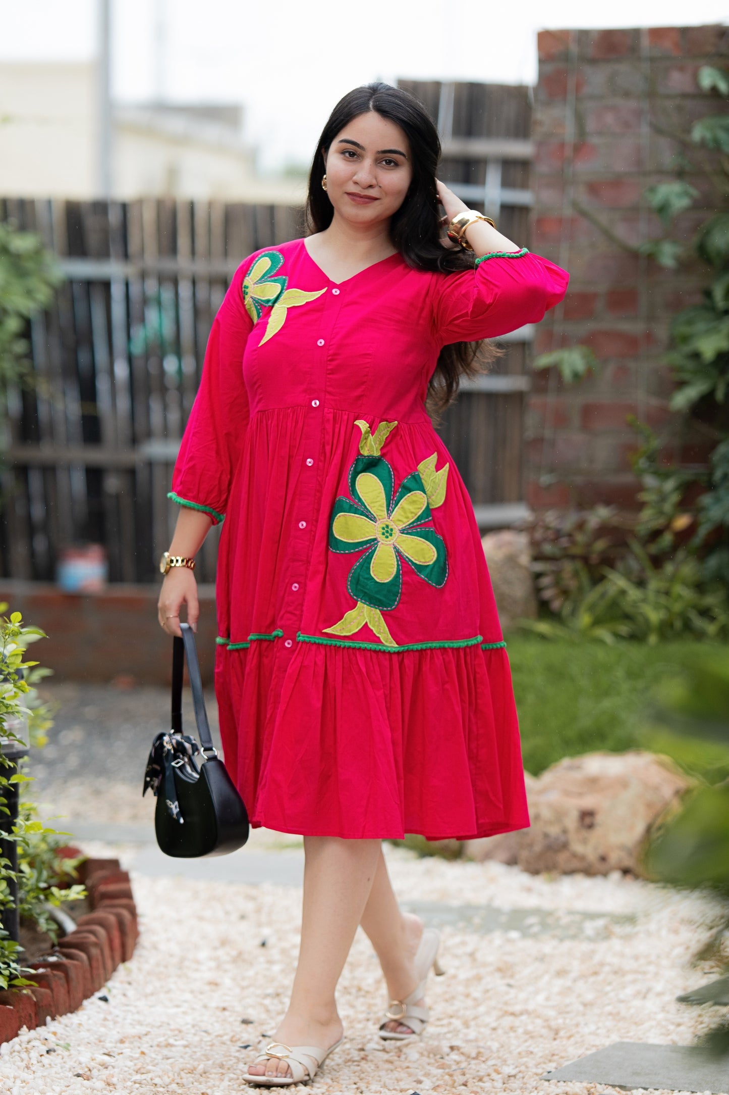 Queen Pink Mulmul Floral Dress