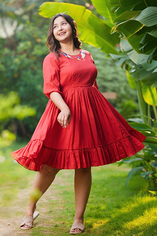 Vibrant Red Mulmul Dress