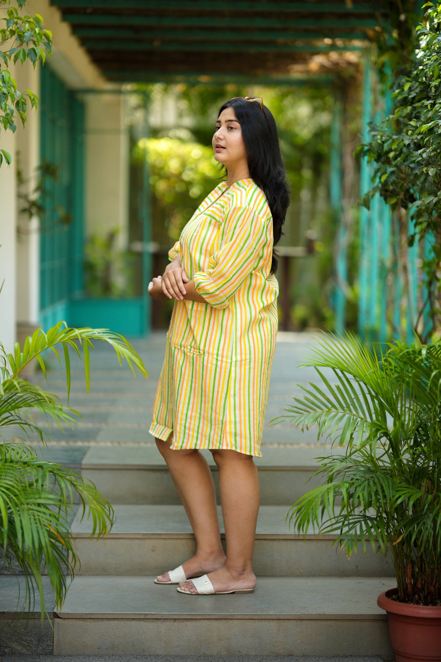 Trio Stripe Double Pocket Shirt Dress