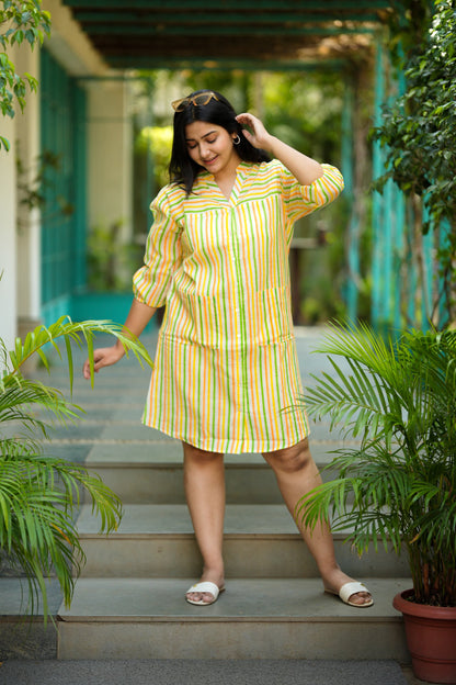 Trio Stripe Double Pocket Shirt Dress