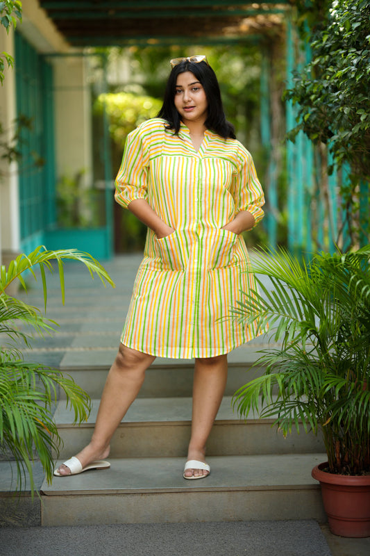 Trio Stripe Double Pocket Shirt Dress