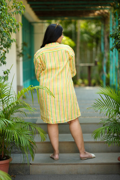 Trio Stripe Double Pocket Shirt Dress