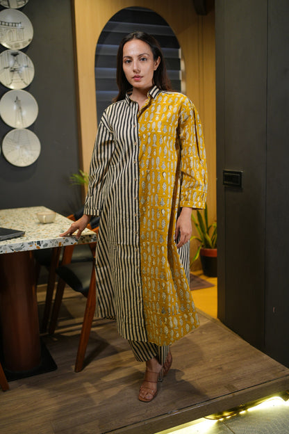 Black Mustard Cotton Kurta Set