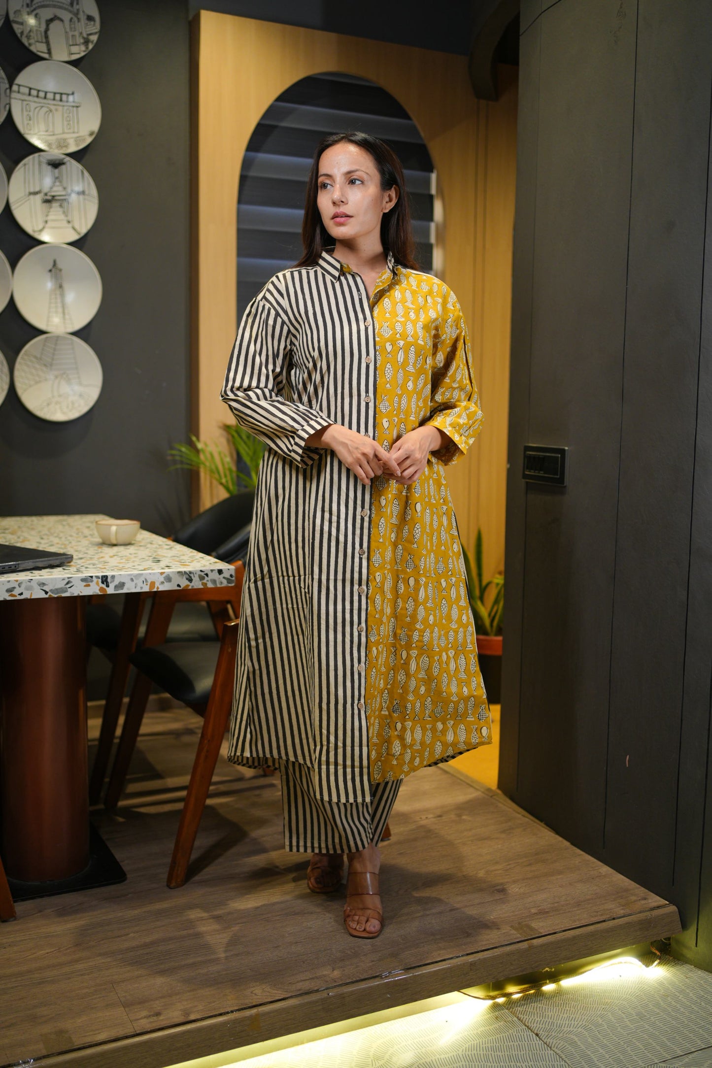 Black Mustard Cotton Kurta Set
