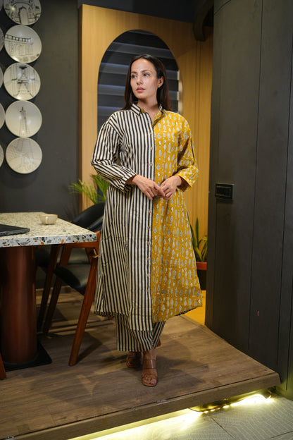 Black Mustard Cotton Kurta Set
