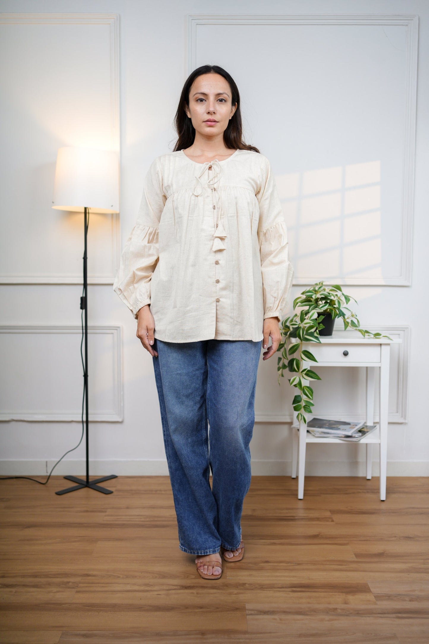 Off White Cotton Shirt Top