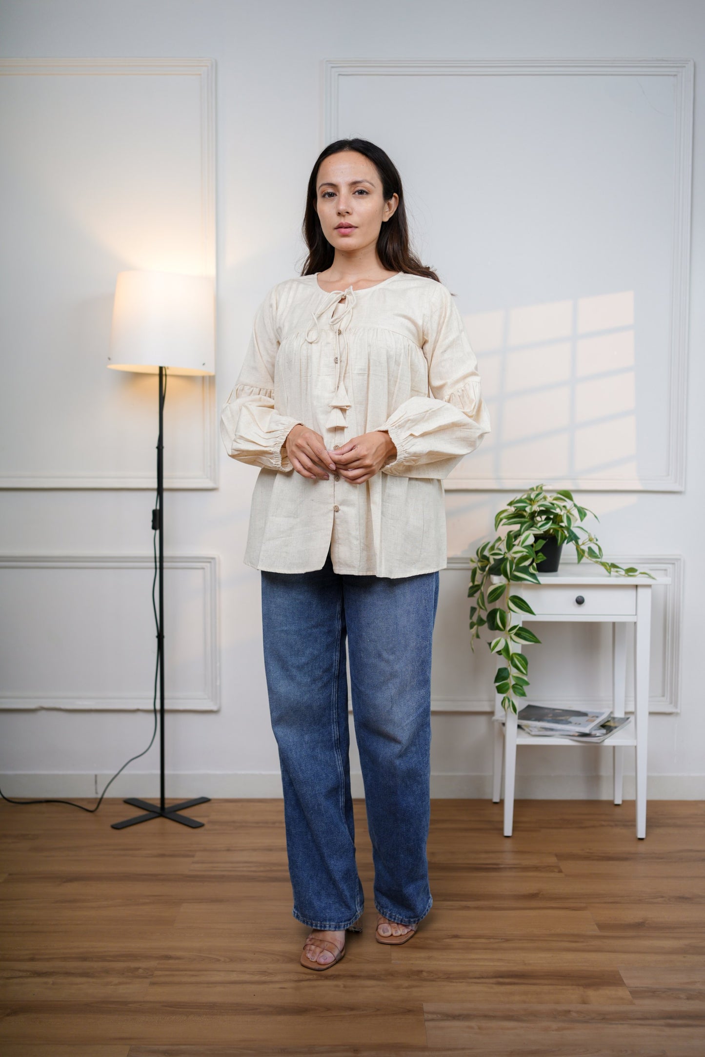 Off White Cotton Shirt Top