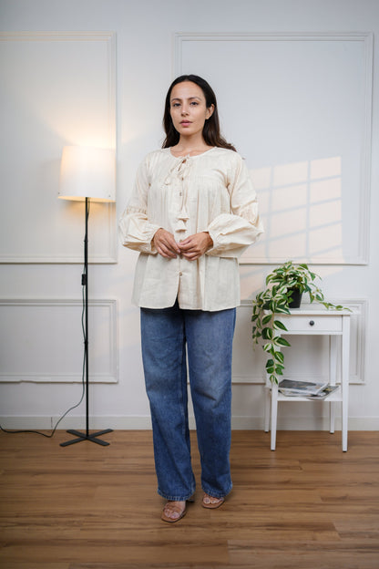 Off White Cotton Shirt Top