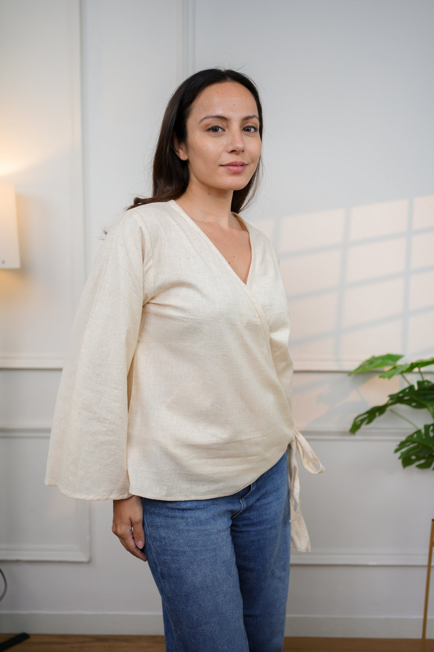 Off White Wrap Cotton Top