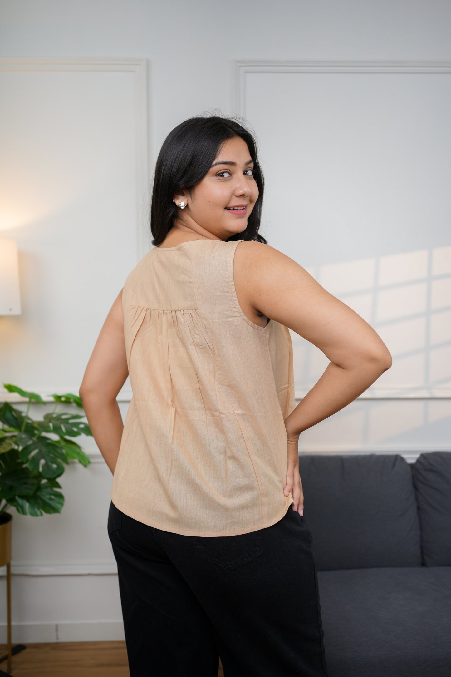 Mocha Sleeveless Cotton Top