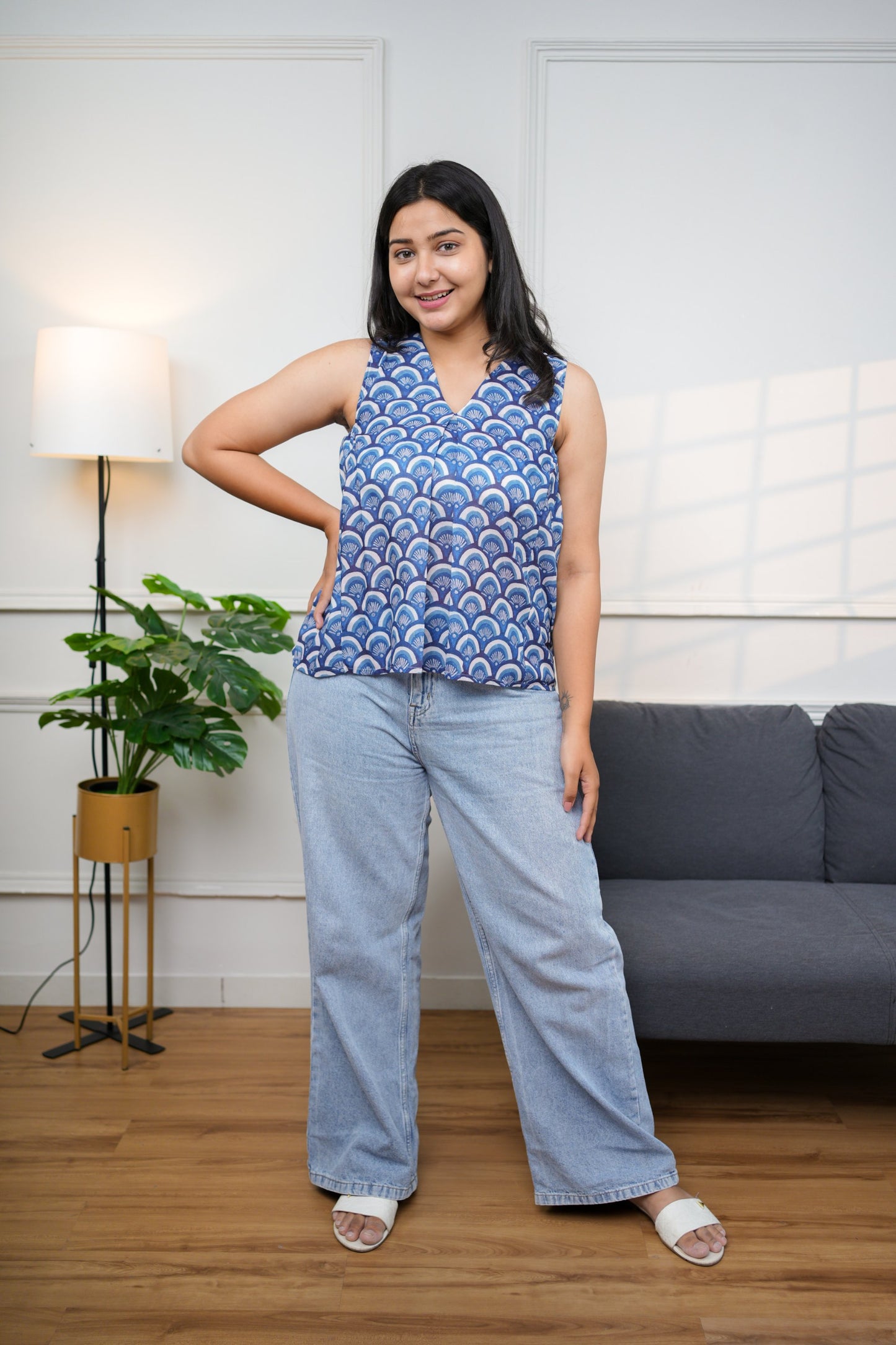 Indigo  Blue Sleeveless Top