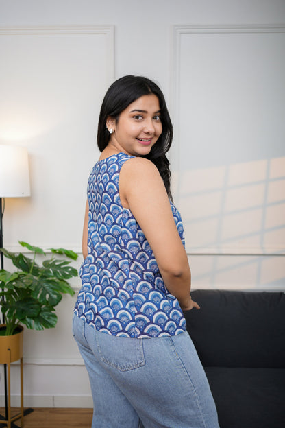 Indigo  Blue Sleeveless Top
