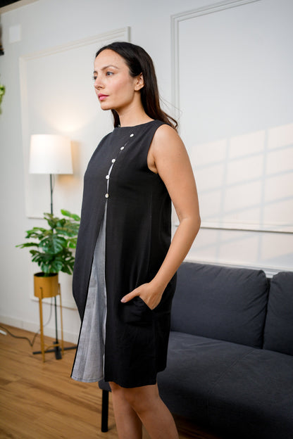 Classy Black Cotton Short Dress