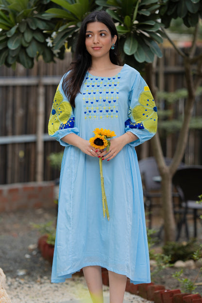 Sky Blue Cotton Mulmul Dress
