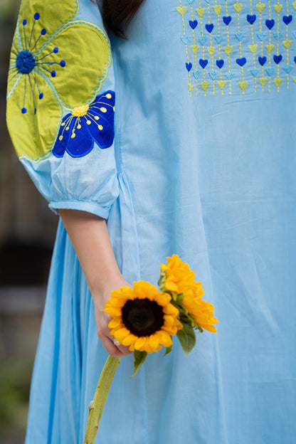 Sky Blue Cotton Mulmul Dress