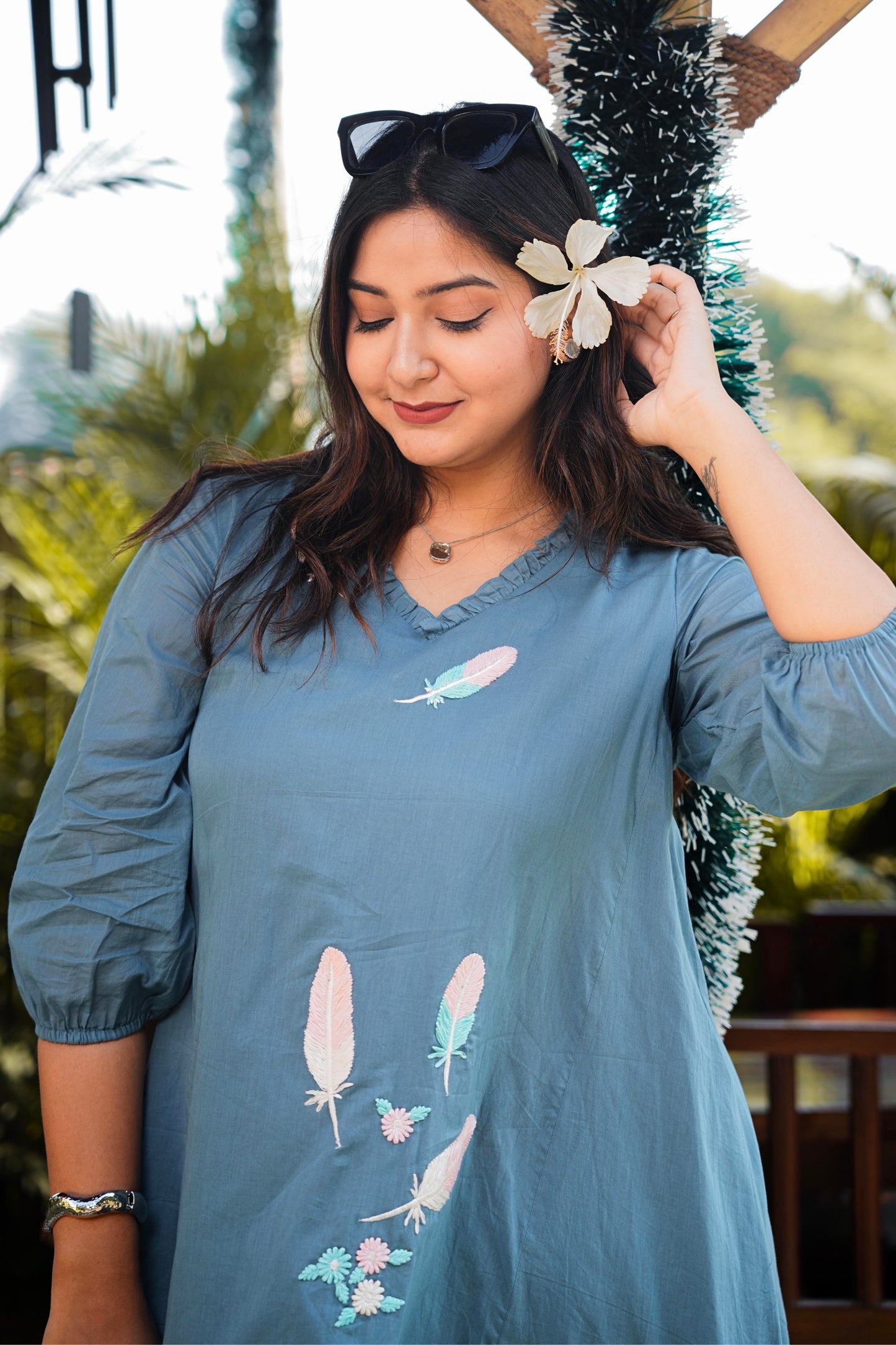 Stone Grey Mulmul Feather Dress