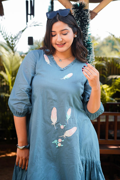 Stone Grey Mulmul Feather Dress