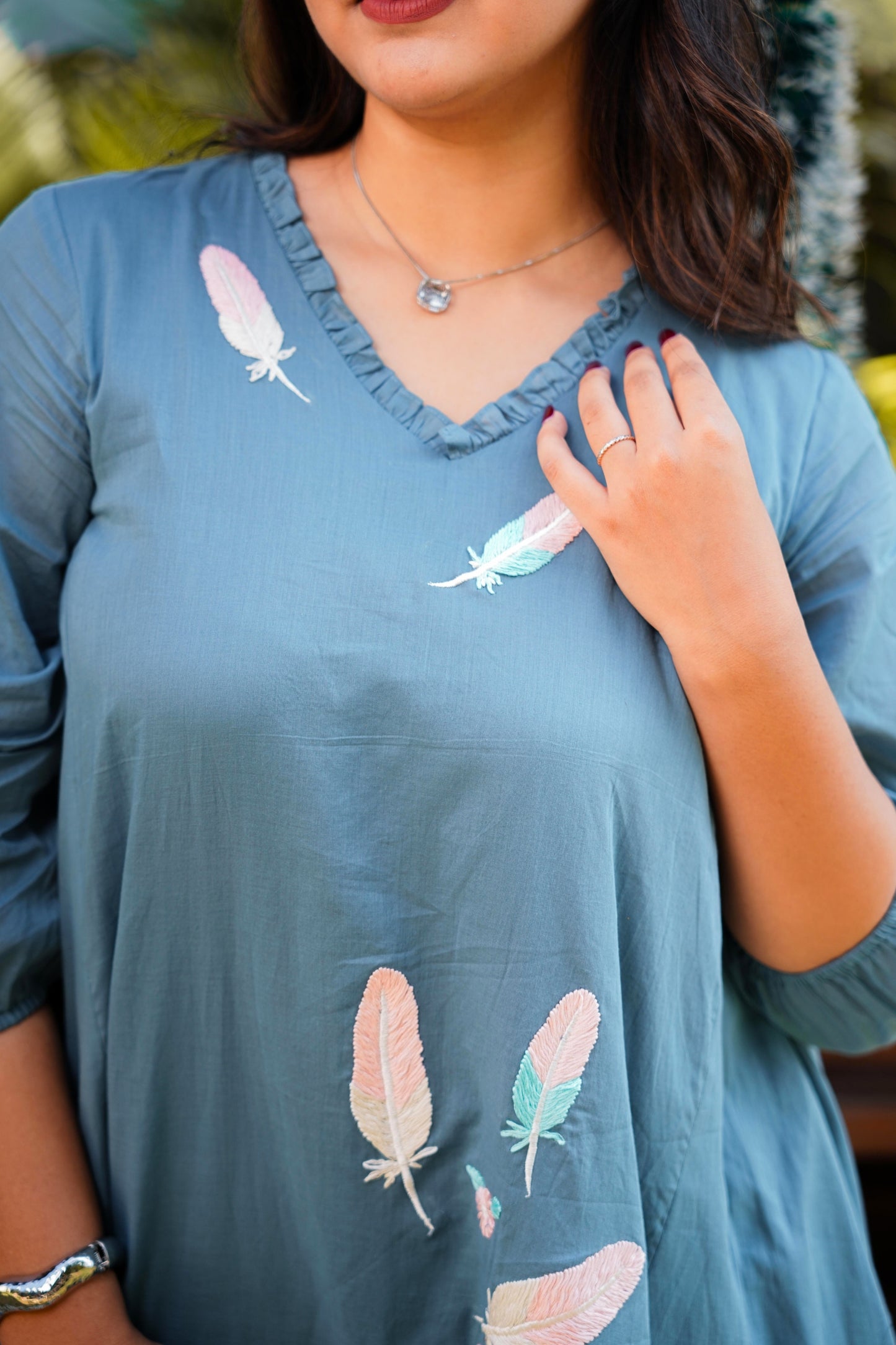 Stone Grey Mulmul Feather Dress