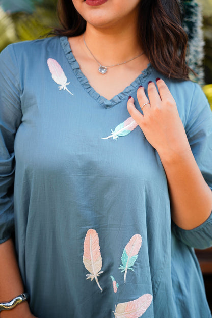 Stone Grey Mulmul Feather Dress
