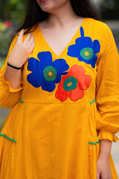 Mango Yellow Mulmul Floral Dress