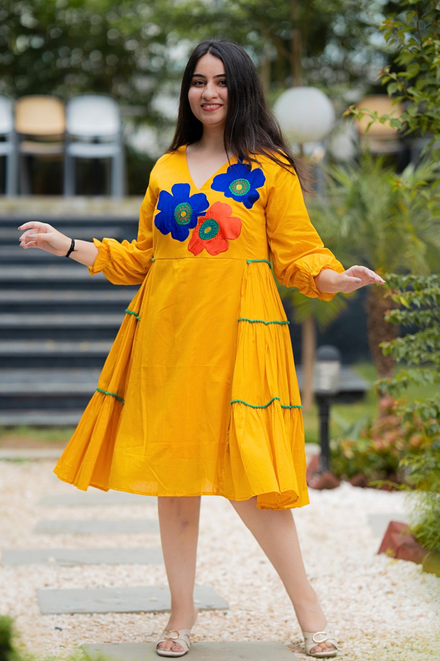 Mango Yellow Mulmul Floral Dress