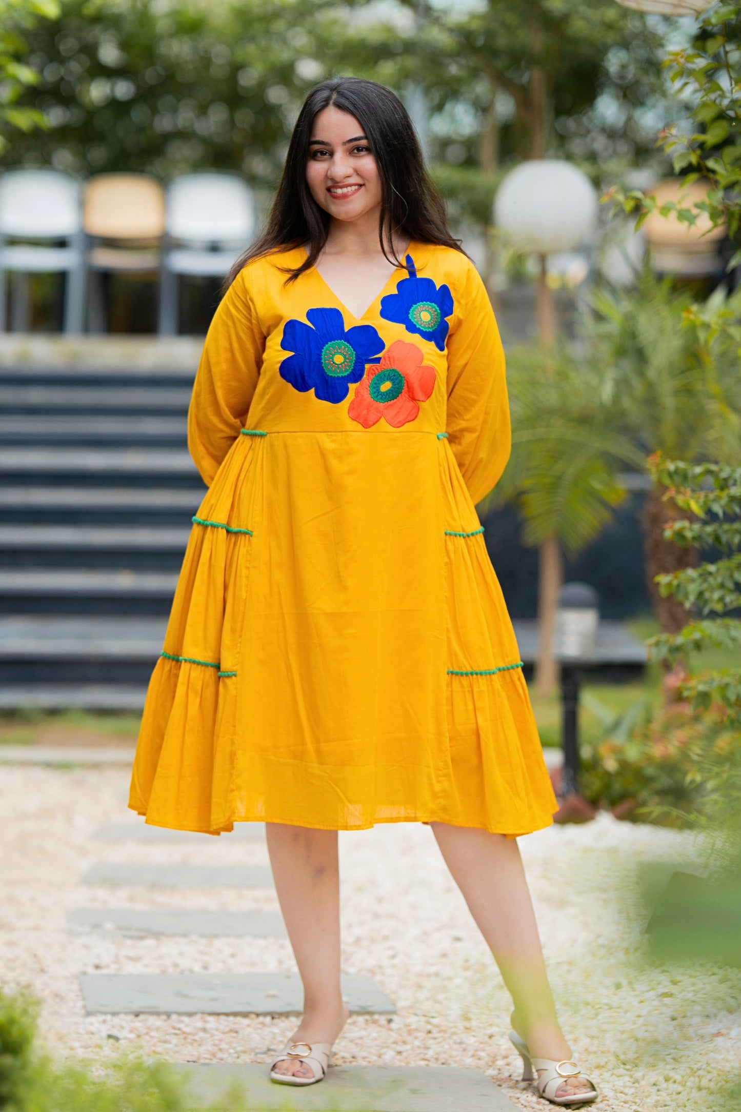 Mango Yellow Mulmul Floral Dress
