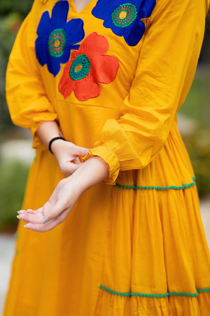 Mango Yellow Mulmul Floral Dress