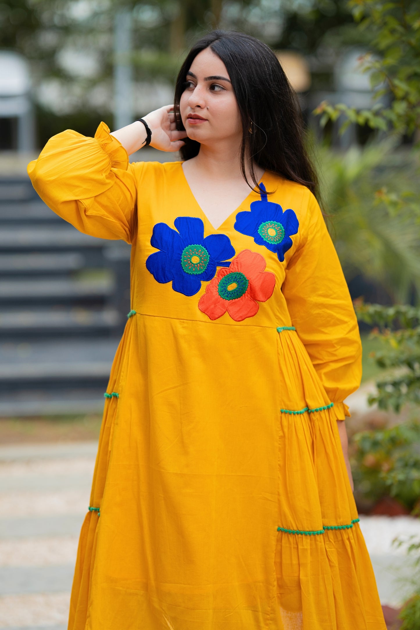 Mango Yellow Mulmul Floral Dress