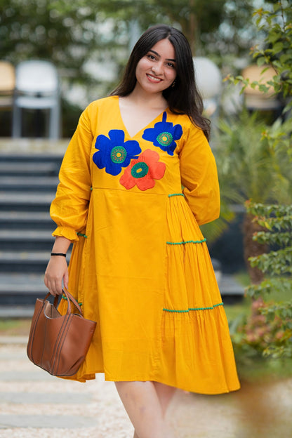 Mango Yellow Mulmul Floral Dress