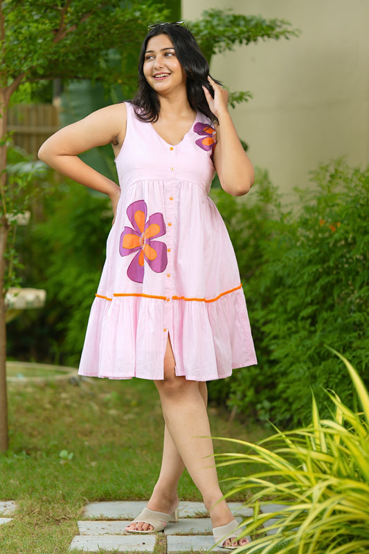Pink Mulmul Floral Dress