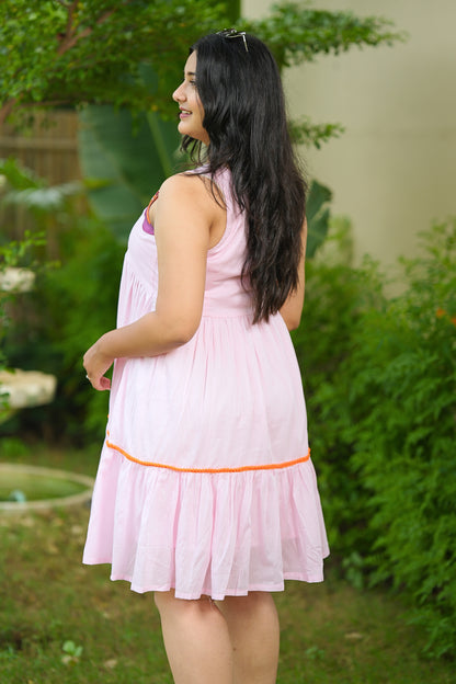 Pink Mulmul Floral Dress