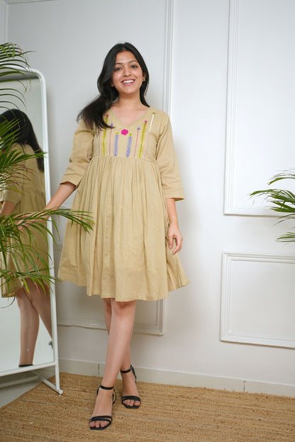 Beige Mulmul Dress