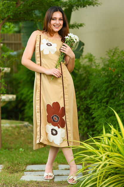 Mocha Brownie Mulmul Floral Dress