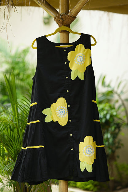 Black Short Mulmul Floral Dress