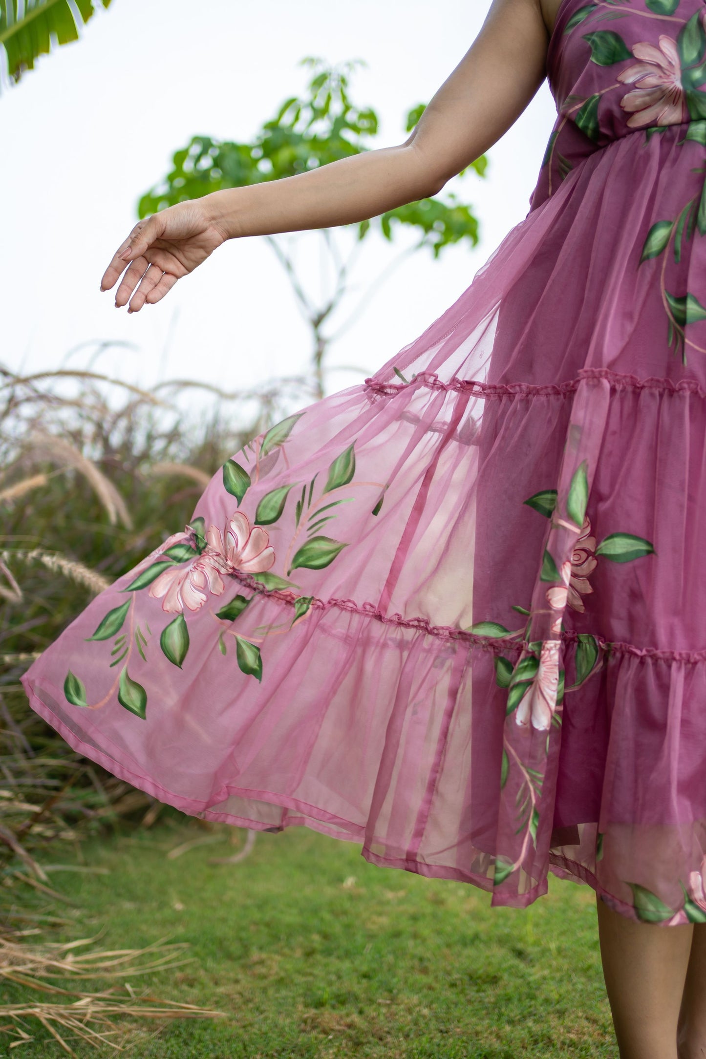 Flamingo Pink Handpainted Dress