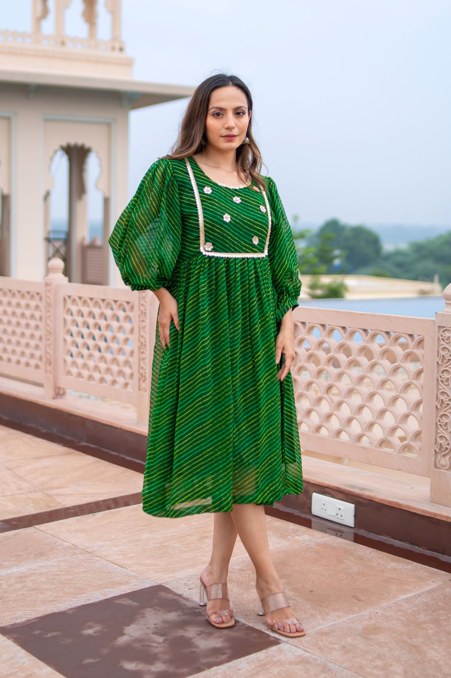 Green Leheriya Dress