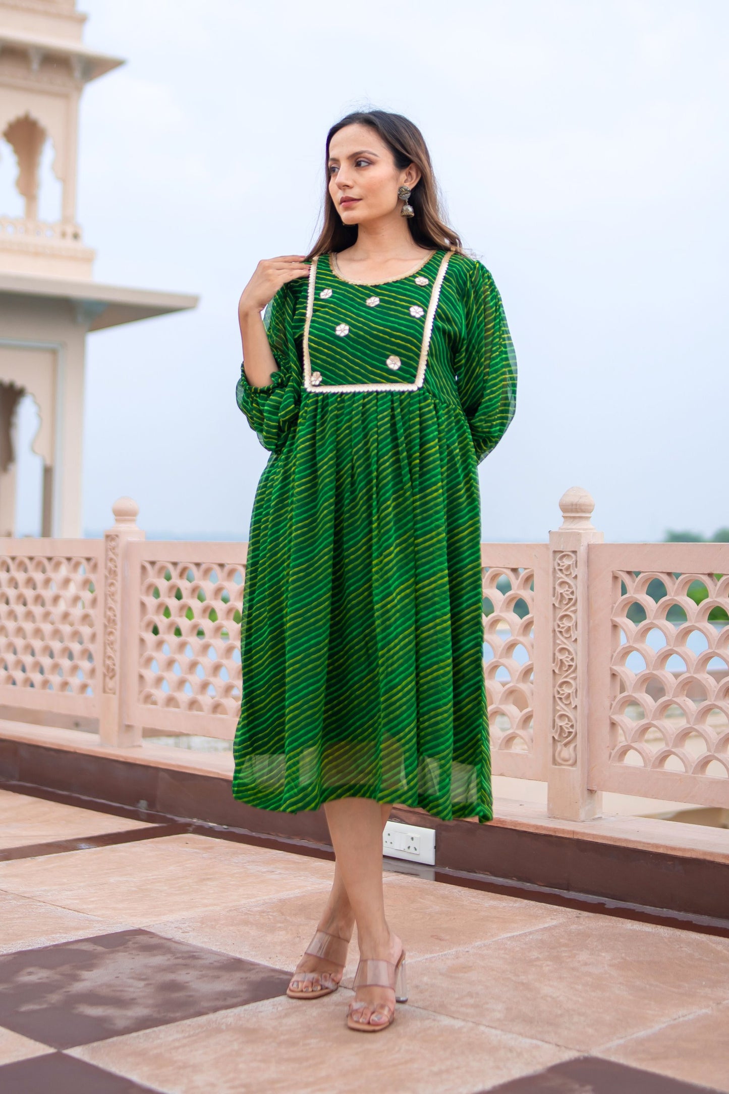 Green Leheriya Dress