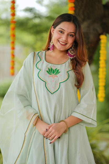Green Lotus Sharara Cotton Suit Set