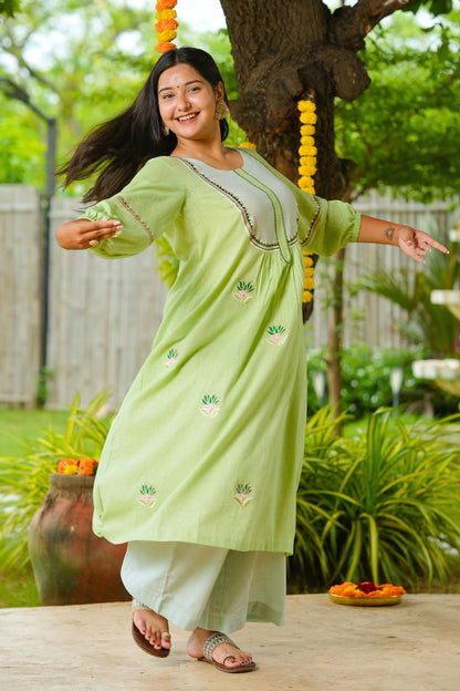 Green Lotus Cotton Suit Set