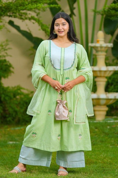 Green Lotus Cotton Suit Set