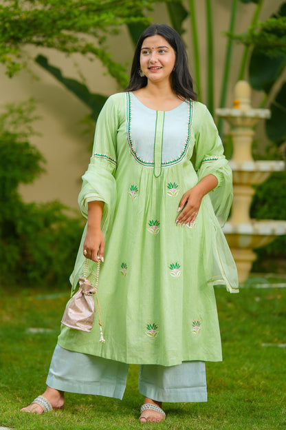 Green Lotus Cotton Suit Set