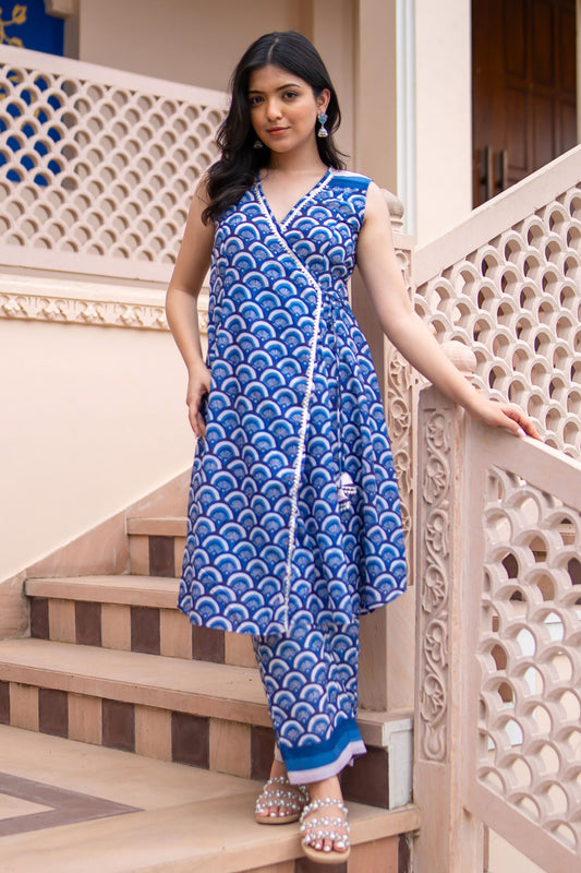 Indigo Shell Angarakha Kurta Set